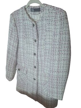 ZARA Coat New Textured  Multicolored Pink White 8735/118 Size M Bloggers